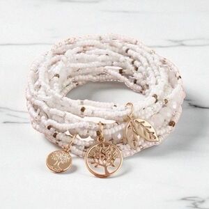 Bohemian White Agate Beaded Stacking Bracelets - Set Of 3 - Tree Of Life